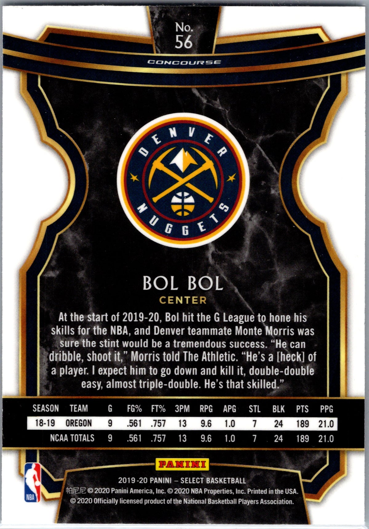 2019-20 Panini Select #56 Bol Bol