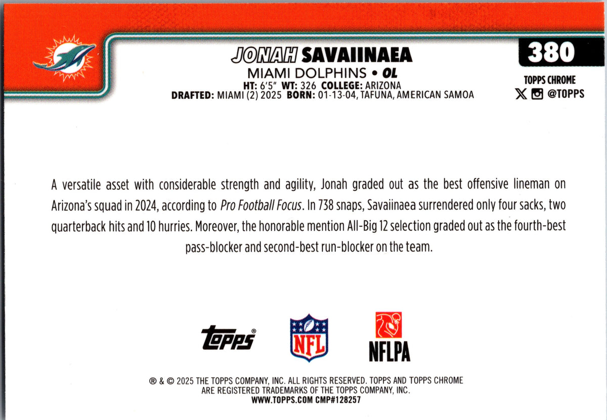 2025 Topps Chrome #380 Jonah Savaiinaea Refractor