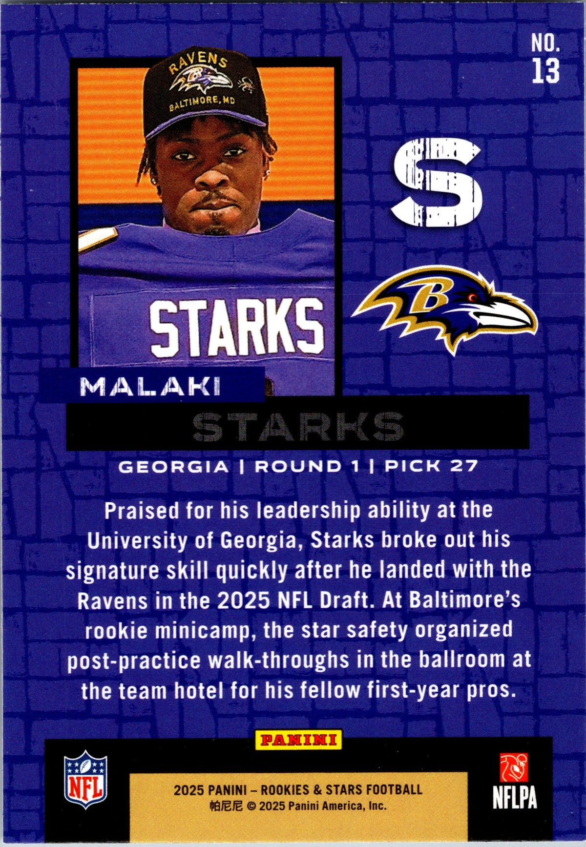 2025 Panini Rookies & Stars #13 Malaki Starks Draft Class