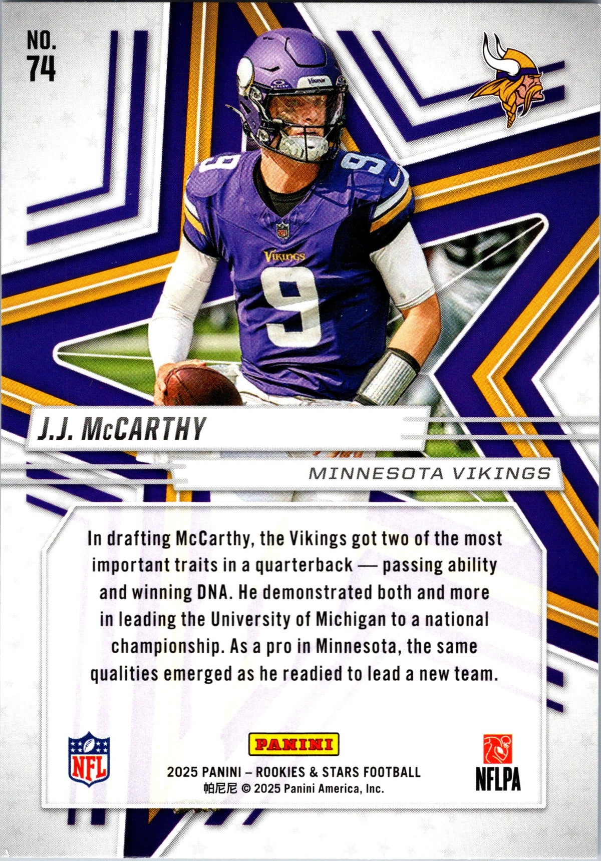 2025 Panini Rookies & Stars #74 J.J. McCarthy