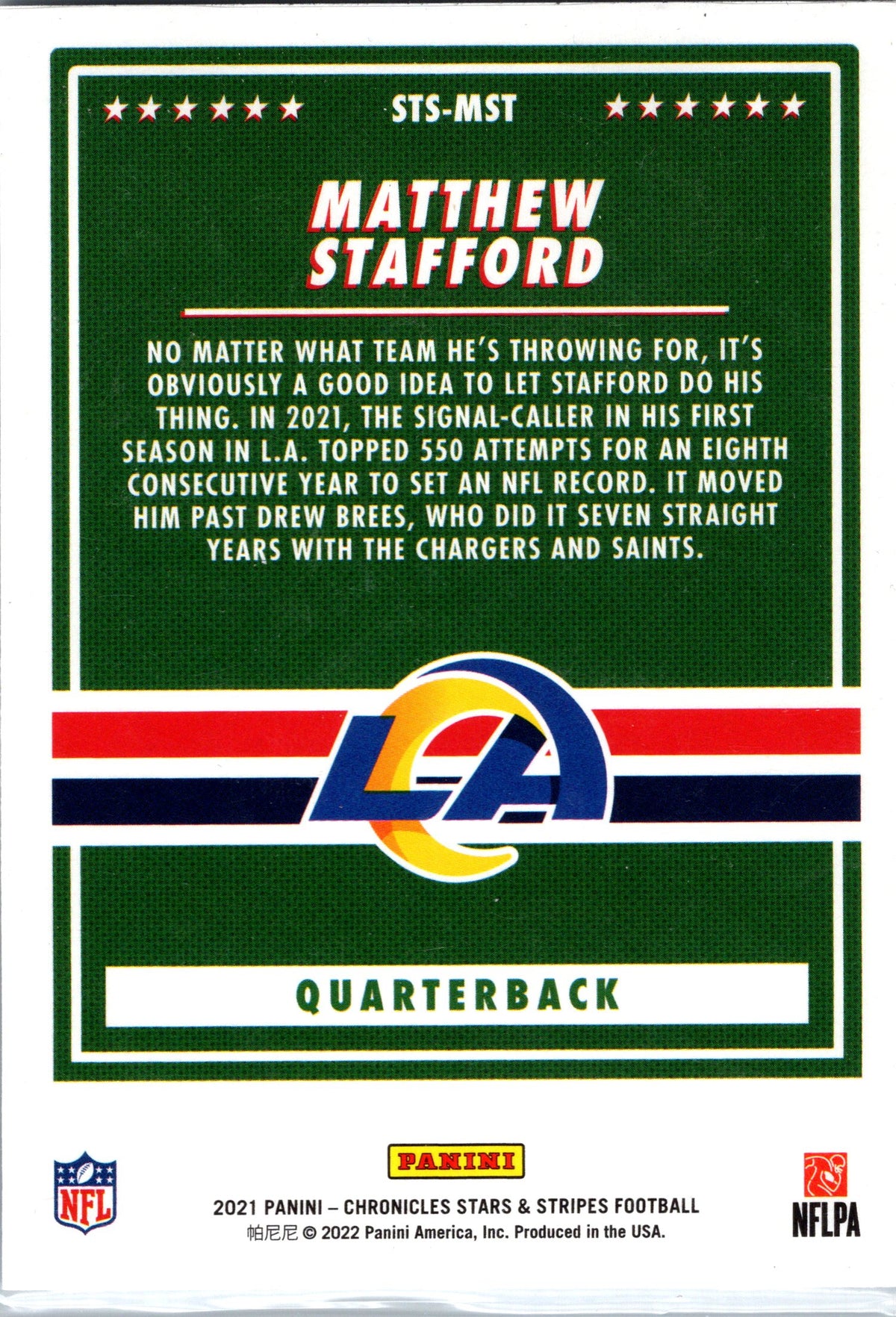 2021 Panini Chronicles #STS-MST Matthew Stafford Stars and Stripes