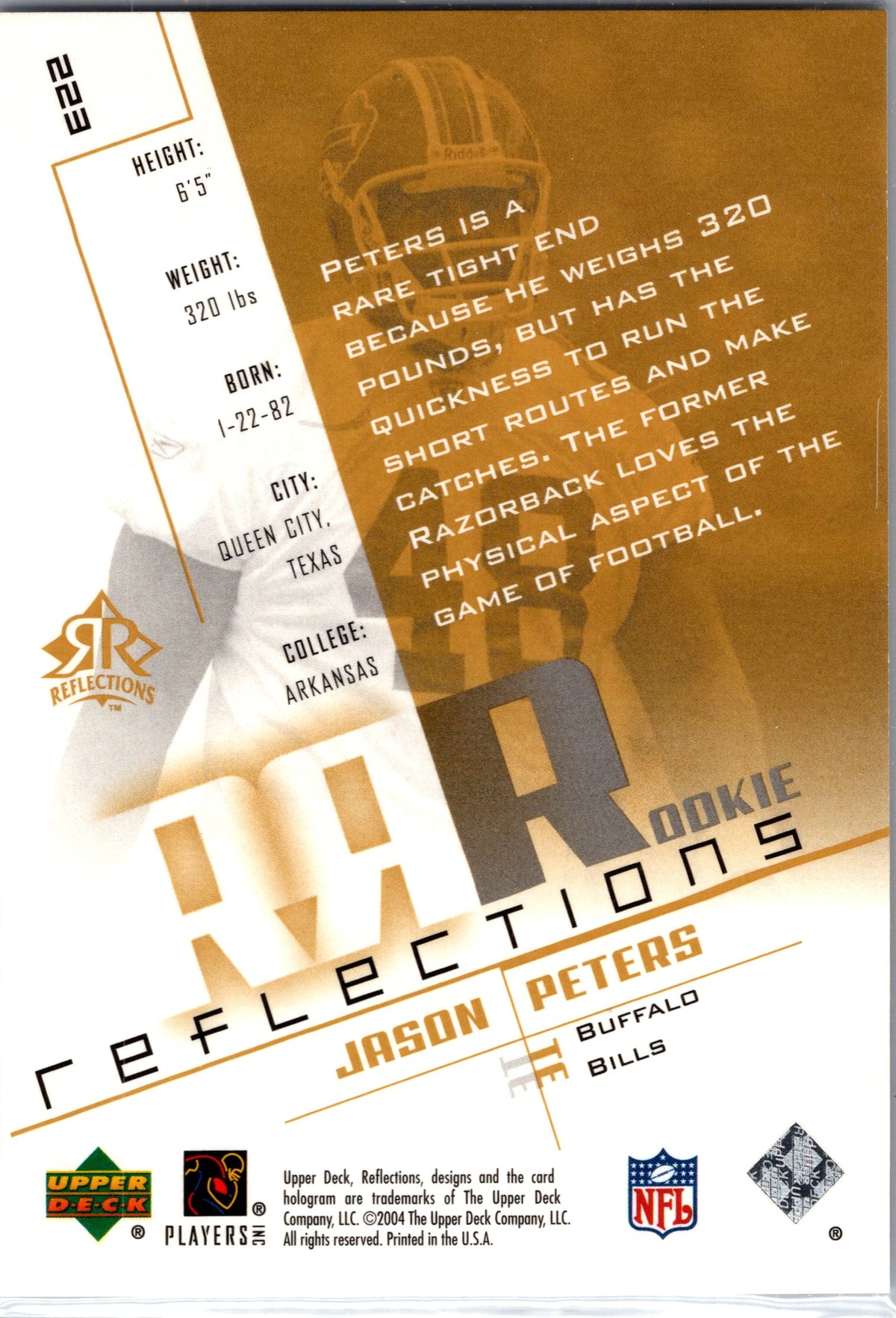 2004 Upper Deck Reflections #223 Jason Peters #/1150