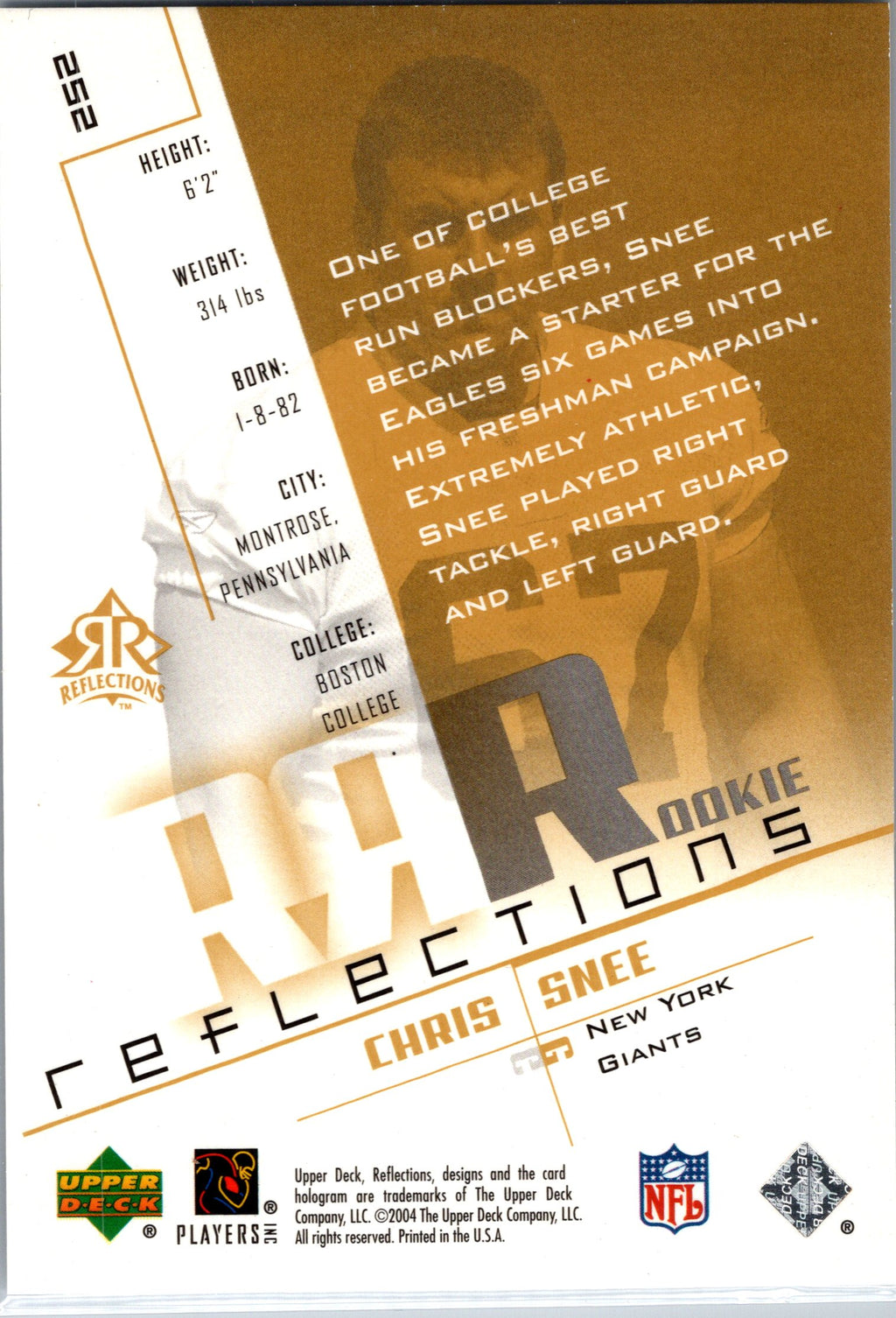 2004 Upper Deck Reflections #252 Chris Snee #/1150