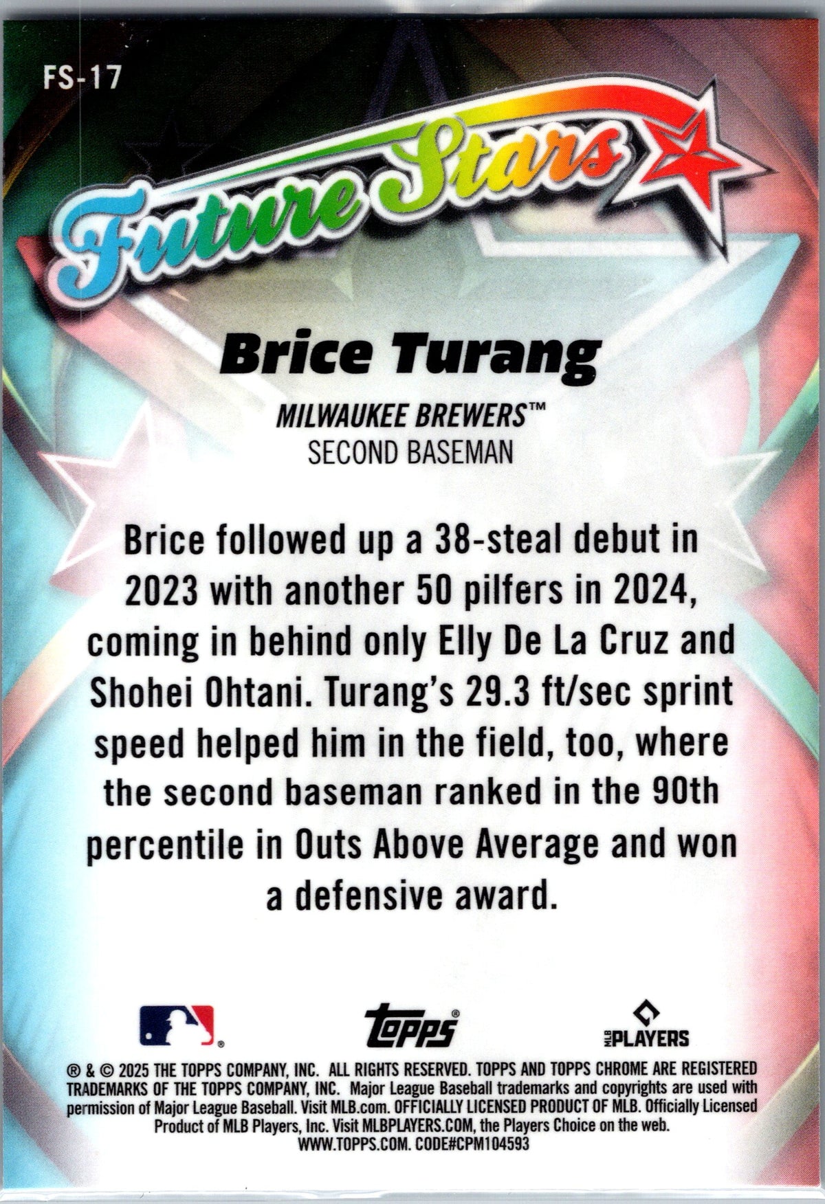 2025 Topps Chrome #FS-17 Brice Turang Future Stars