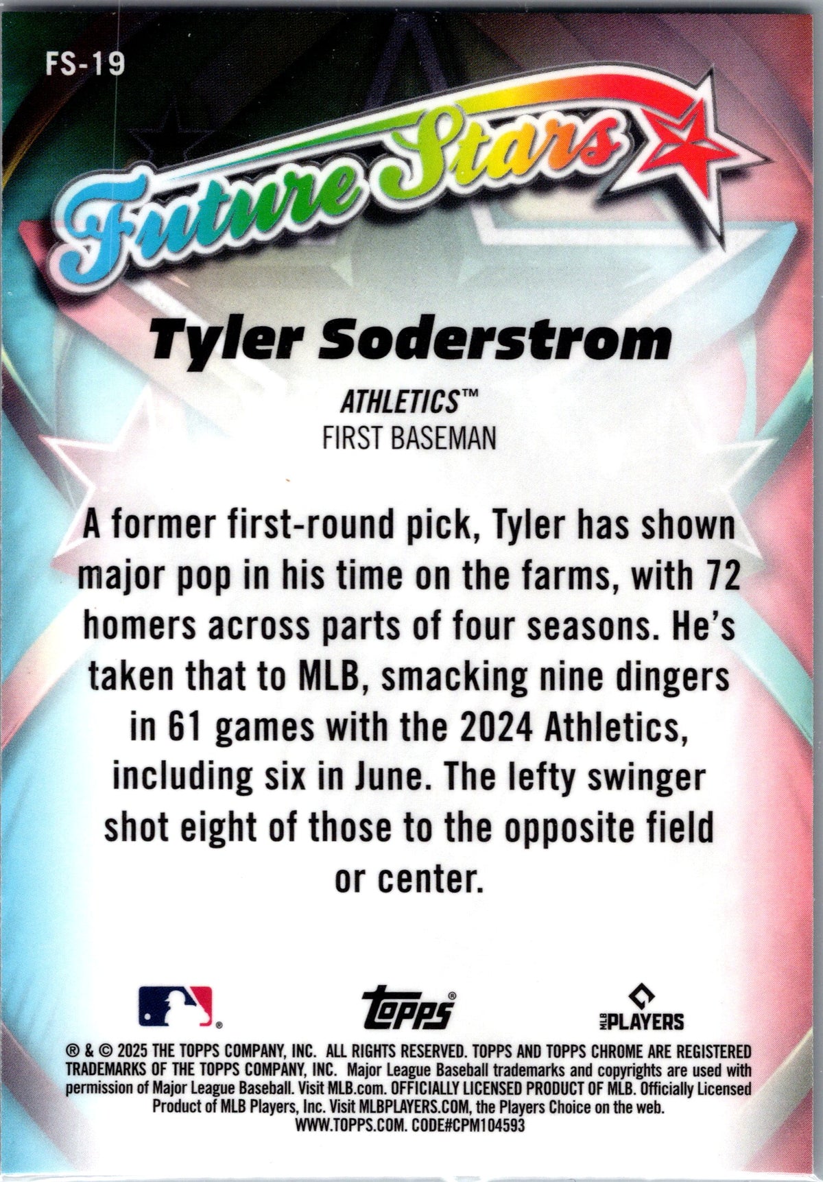 2025 Topps Chrome #FS-19 Tyler Soderstrom Future Stars