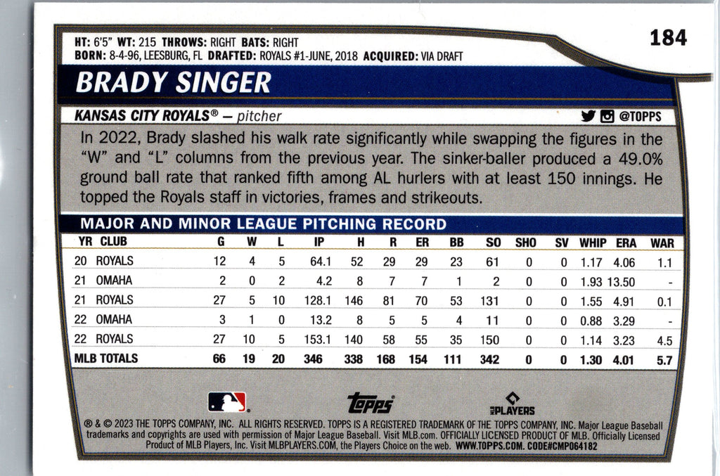 2023 Topps Big League #184 Brady Singer