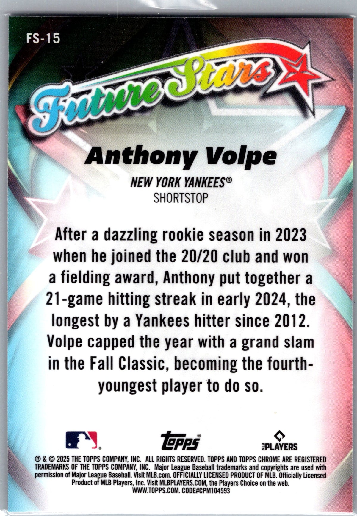 2025 Topps Chrome #FS-15 Anthony Volpe Future Stars