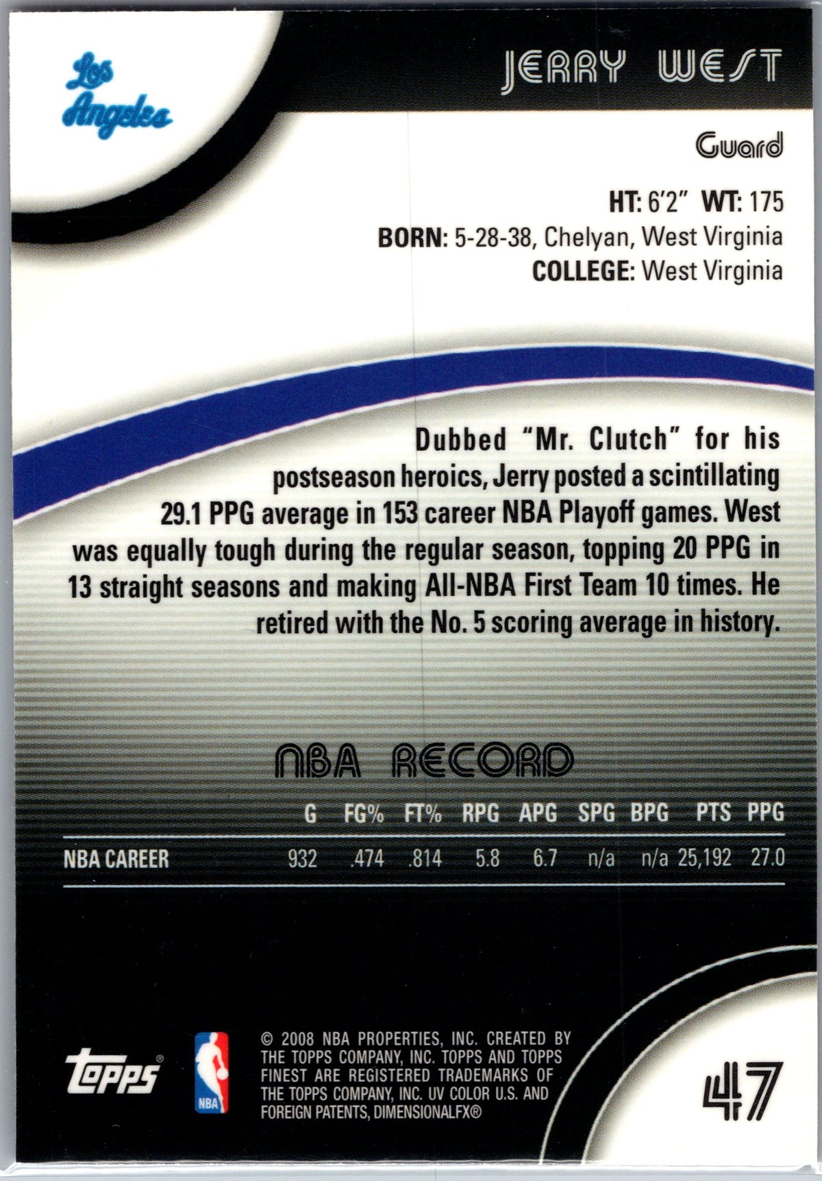 2007-08 Finest #47 Jerry West