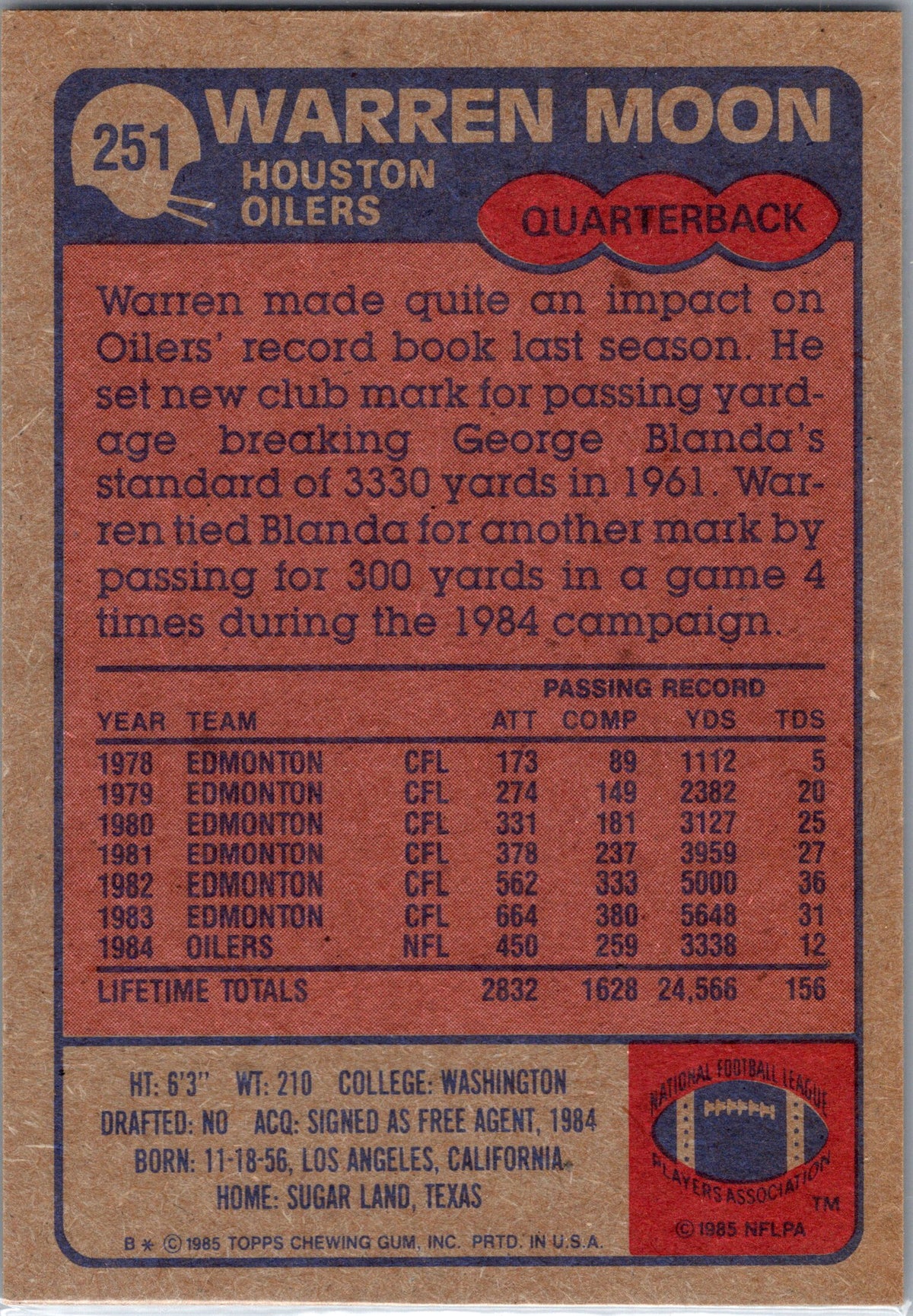 1985 Topps #251 Warren Moon