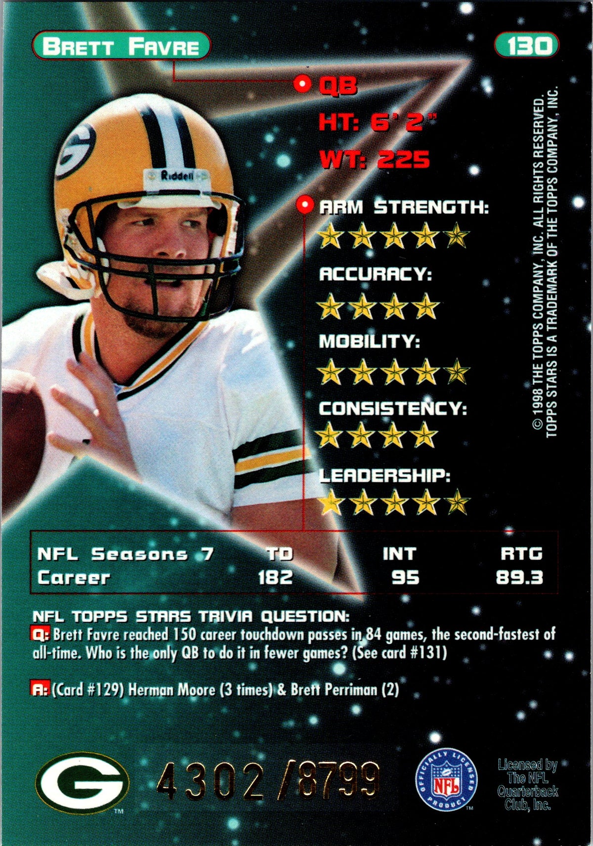 1998 Topps Stars #130 Brett Favre Bronze Star #/8799