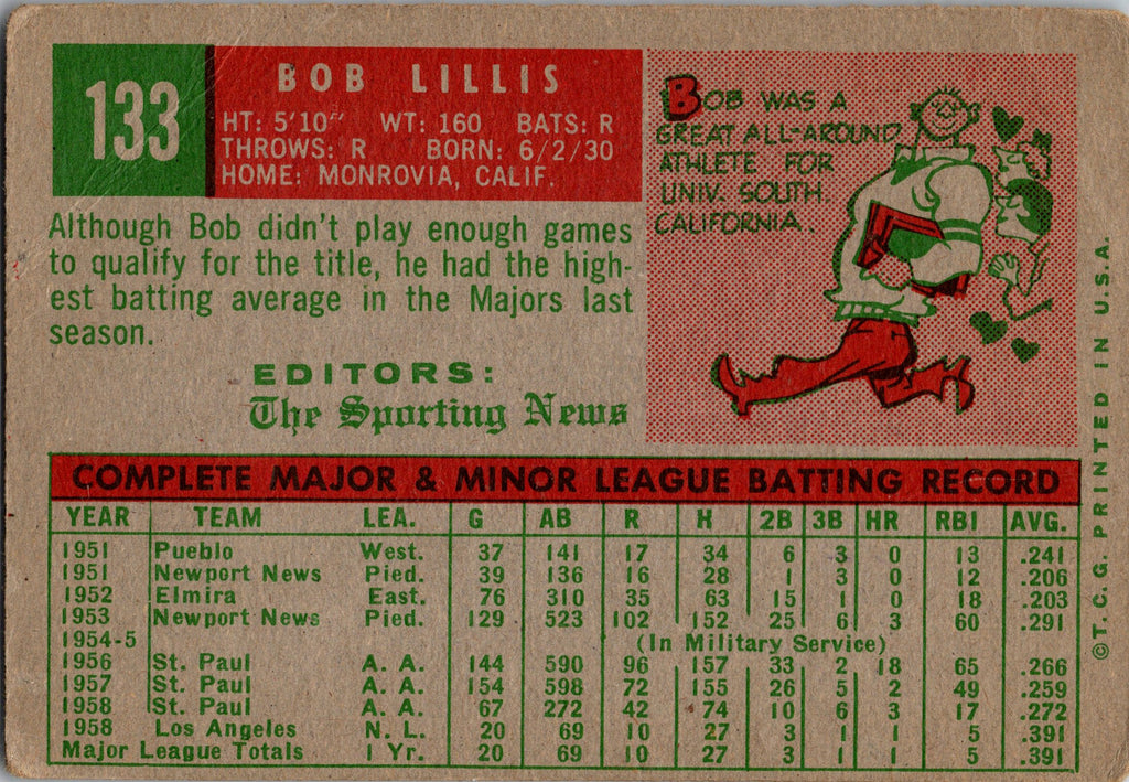 1959 Topps #133 Bob Lillis