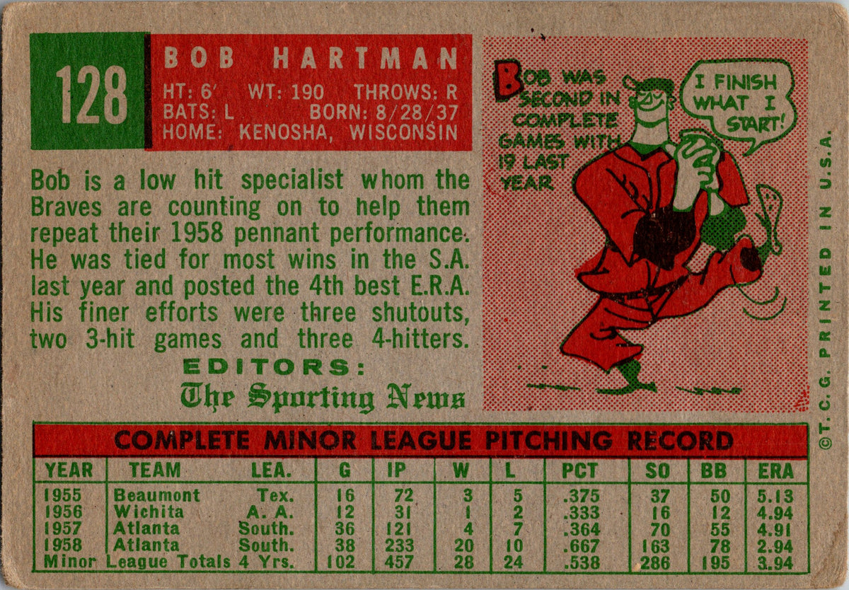 1959 Topps #128 Bob Hartman