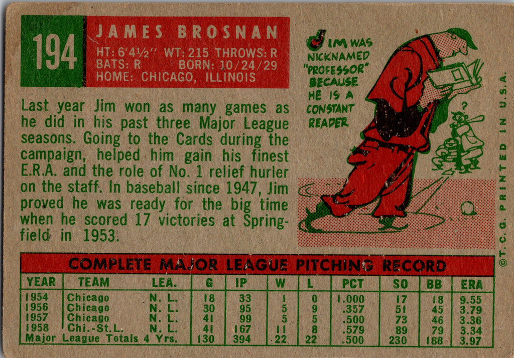 1959 Topps #194 Jim Brosnan
