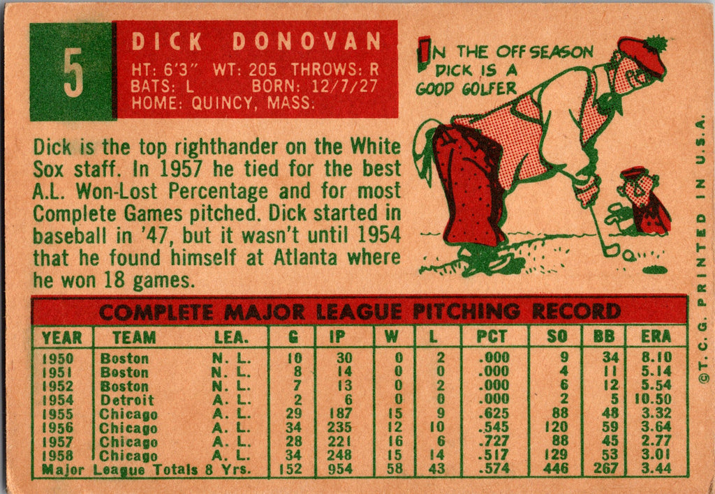 1959 Topps #5 Dick Donovan