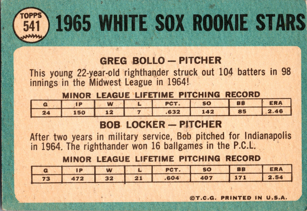 1965 Topps #541 White Sox 1965 Rookie Stars (Greg Bollo / Bob Locker)