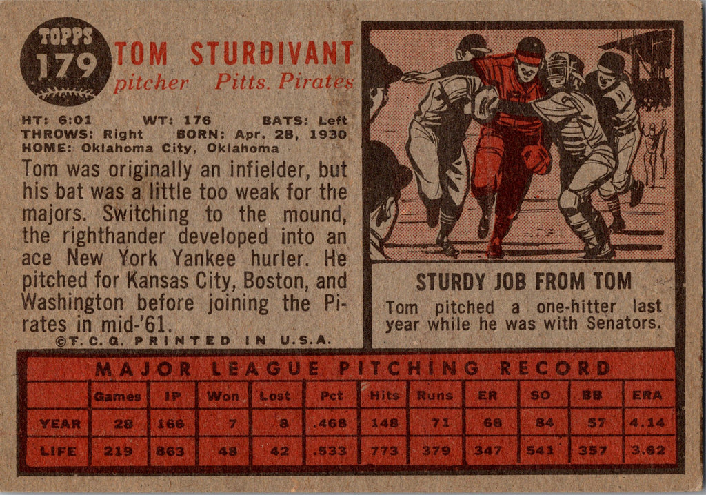 1962 Topps #179a Tom Sturdivant