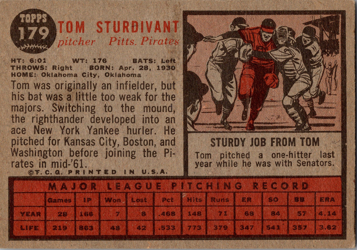 1962 Topps #179a Tom Sturdivant