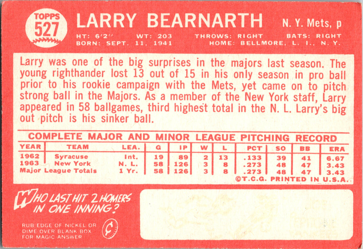 1964 Topps #527 Larry Bearnarth