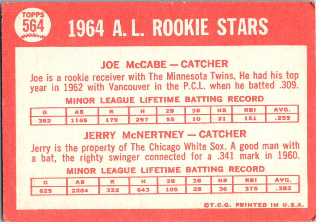 1964 Topps #564 A. League 1964 Rookie Stars (Joe McCabe / Jerry McNertney)