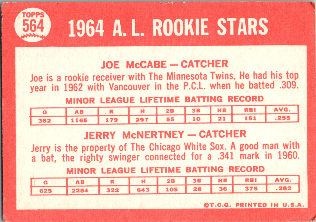 1964 Topps #564 A. League 1964 Rookie Stars (Joe McCabe / Jerry McNertney)
