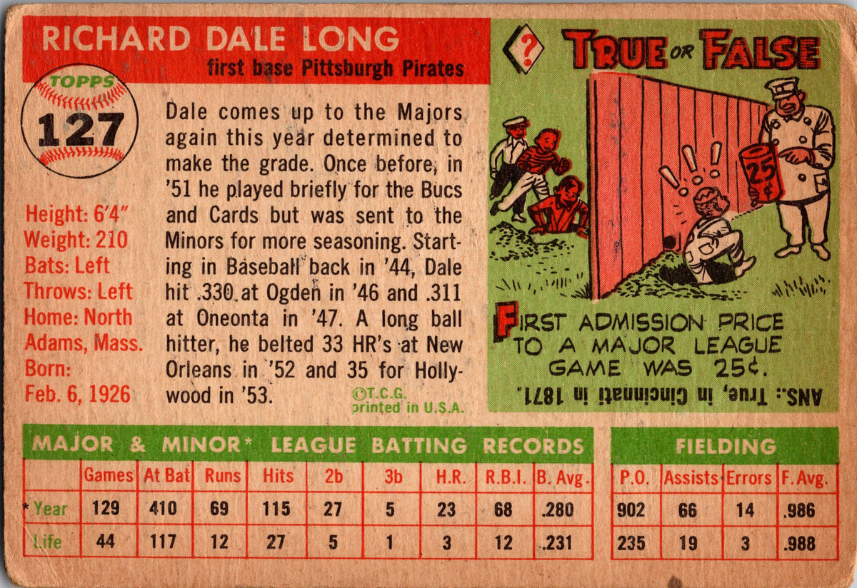 1955 Topps #127 Dale Long