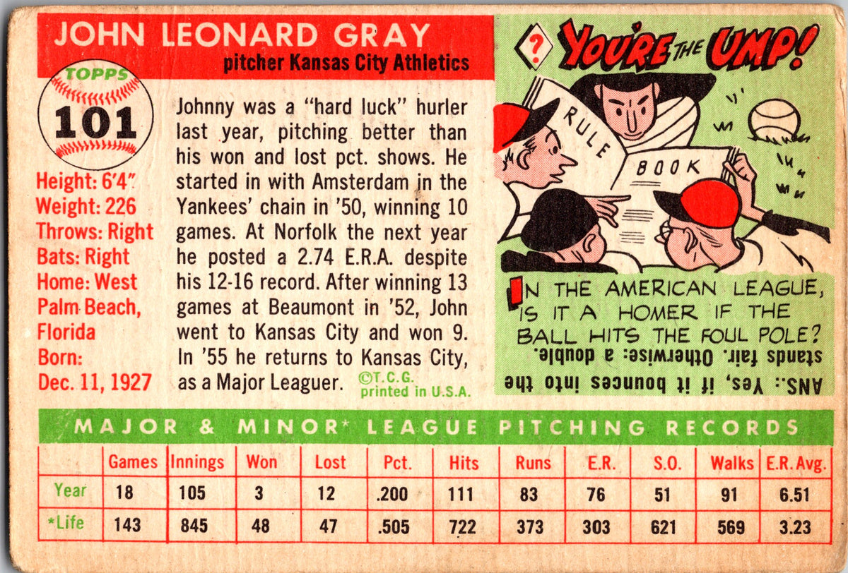 1955 Topps #101 Johnny Gray