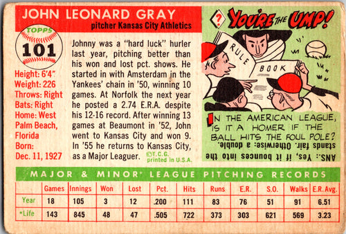 1955 Topps #101 Johnny Gray