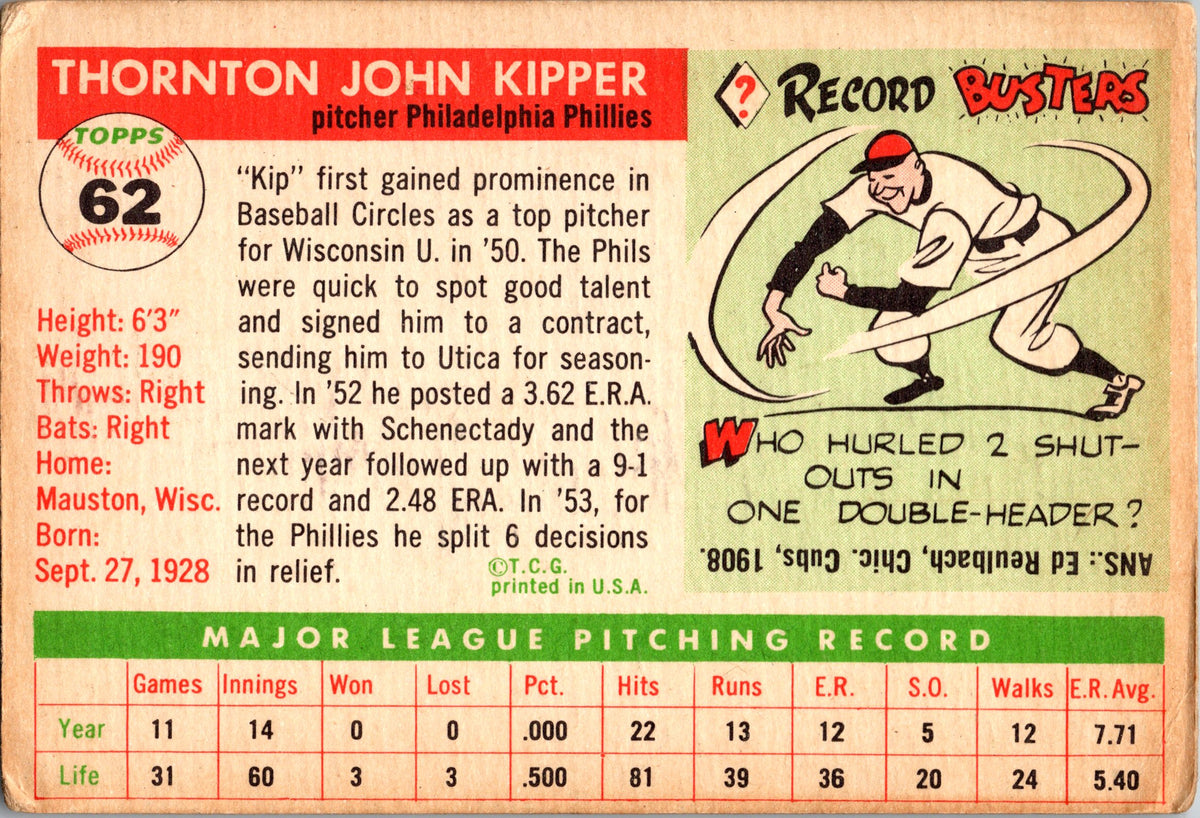 1955 Topps #62 Thornton Kipper
