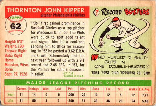 1955 Topps #62 Thornton Kipper