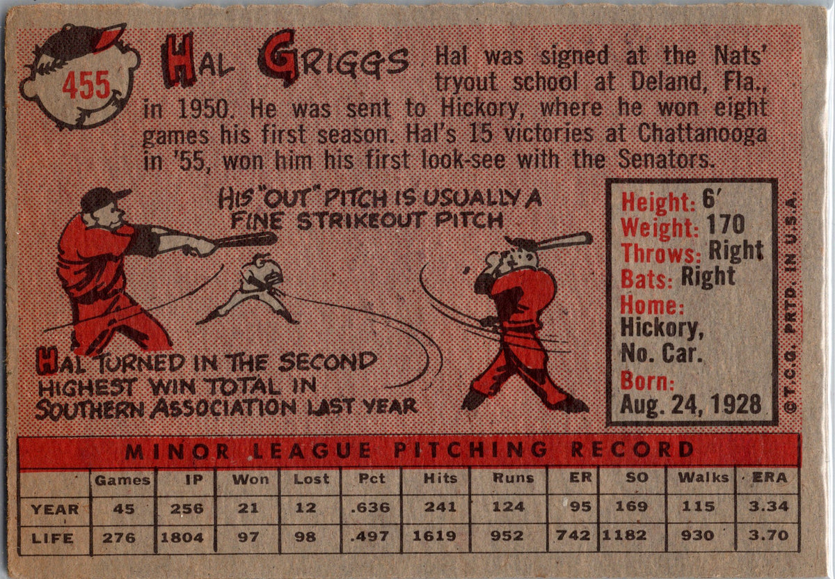1958 Topps #455 Hal Griggs