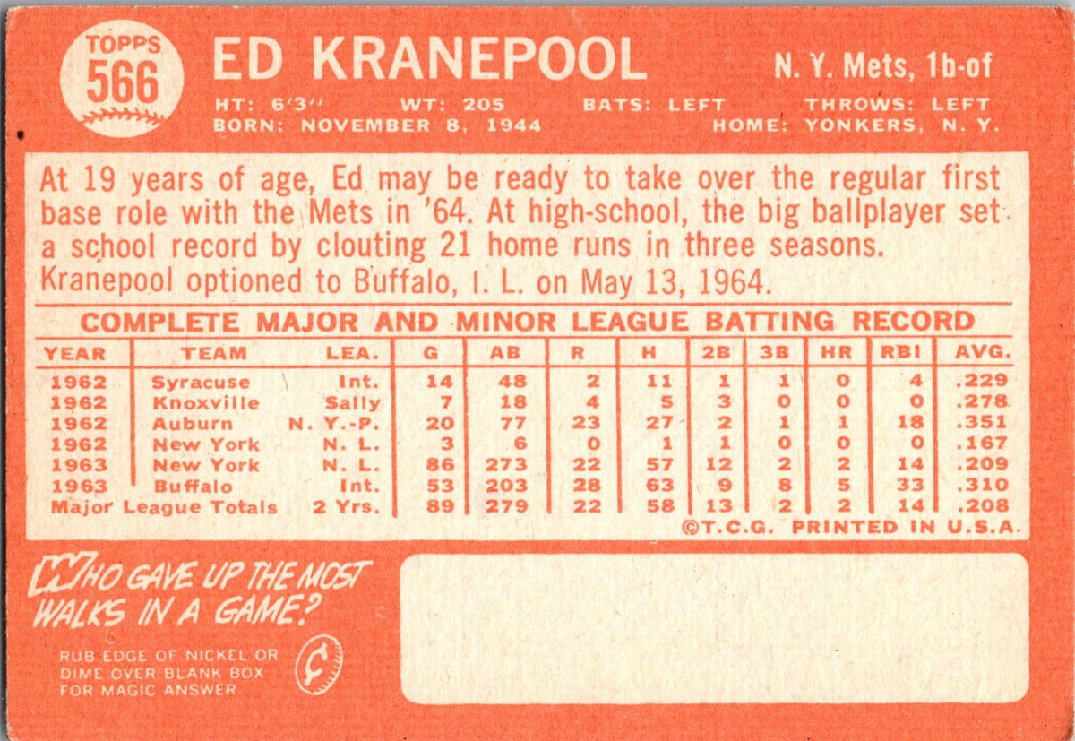 1964 Topps #566 Ed Kranepool