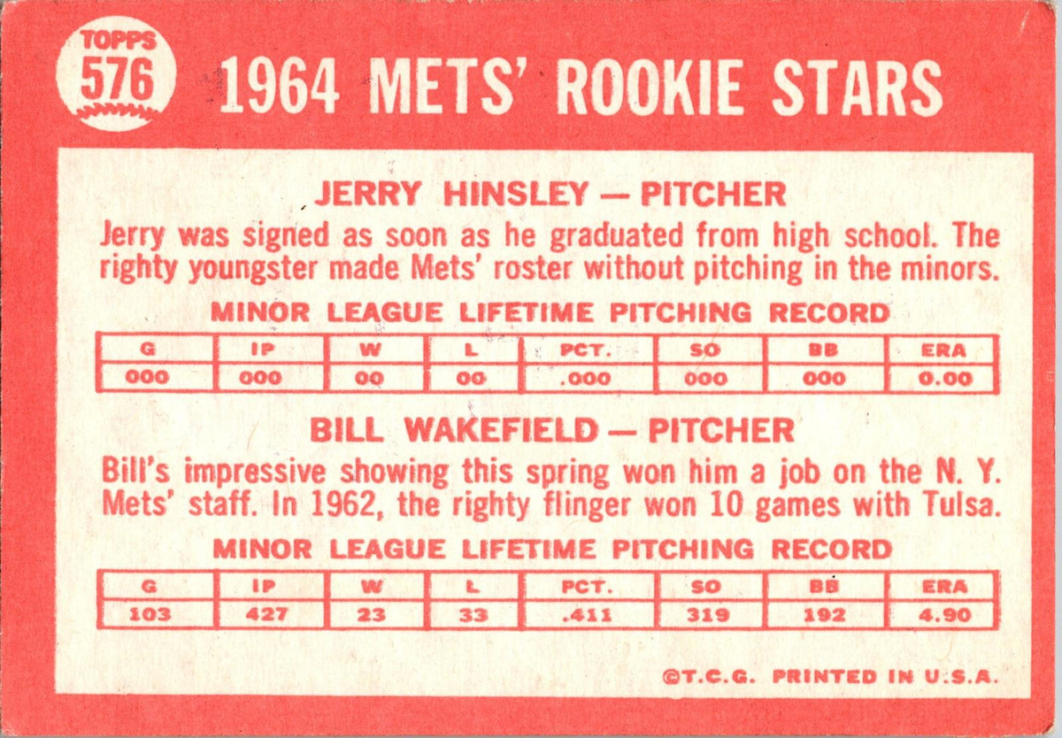 1964 Topps #576 Mets 1964 Rookie Stars (Jerry Hinsley / Bill Wakefield)