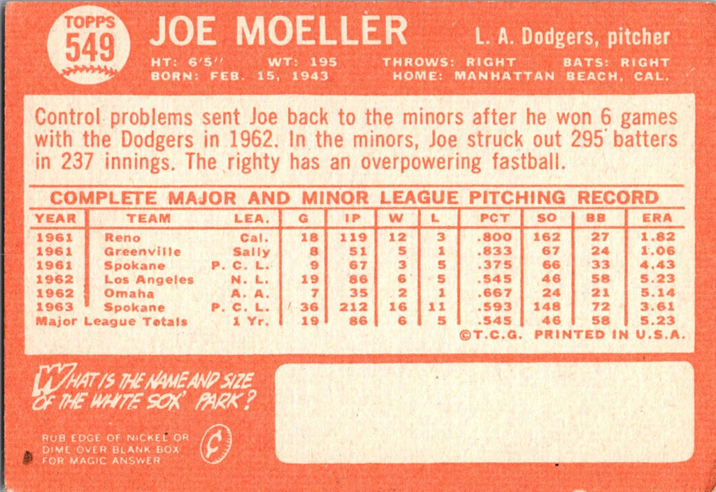 1964 Topps #549 Joe Moeller