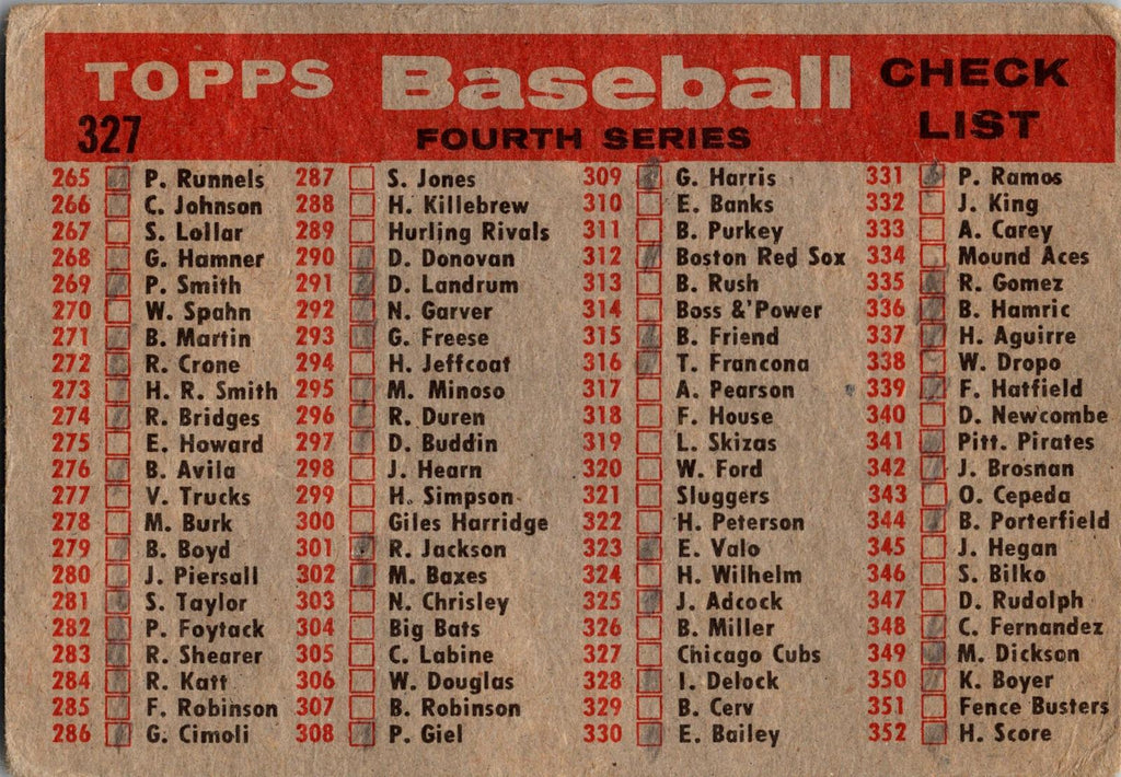 1958 Topps #327 Chicago Cubs