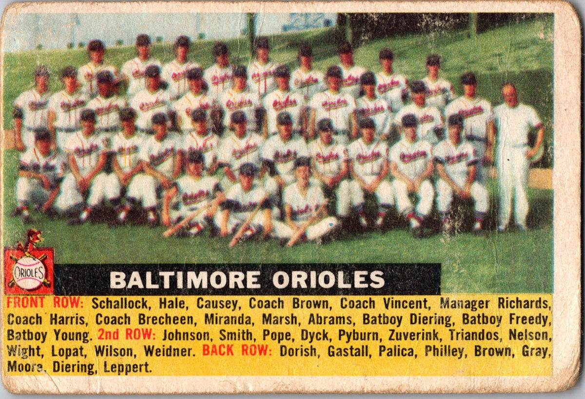 1956 Topps #100b Baltimore Orioles : No Date, Name Centered