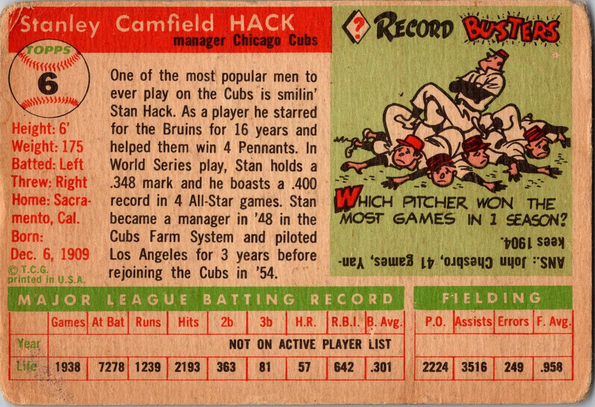1955 Topps #6 Stan Hack