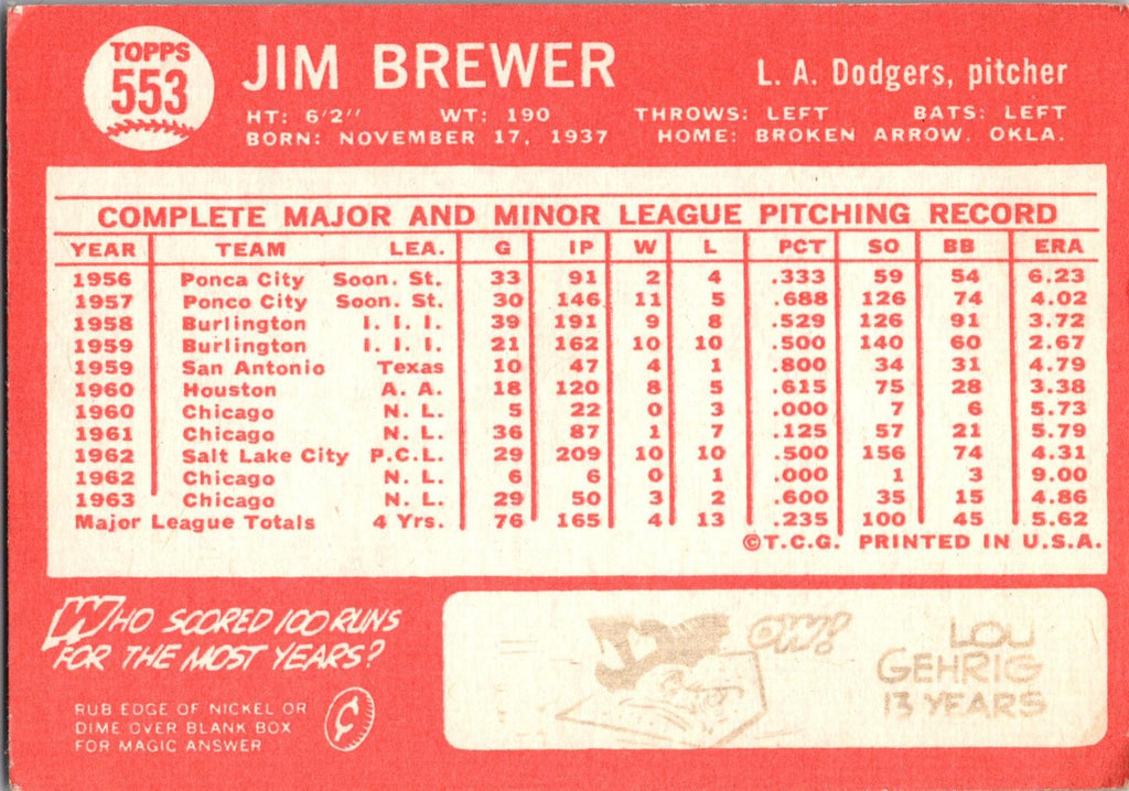 1964 Topps #553 Jim Brewer