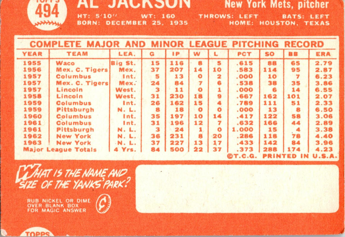 1964 Topps #494 Al Jackson