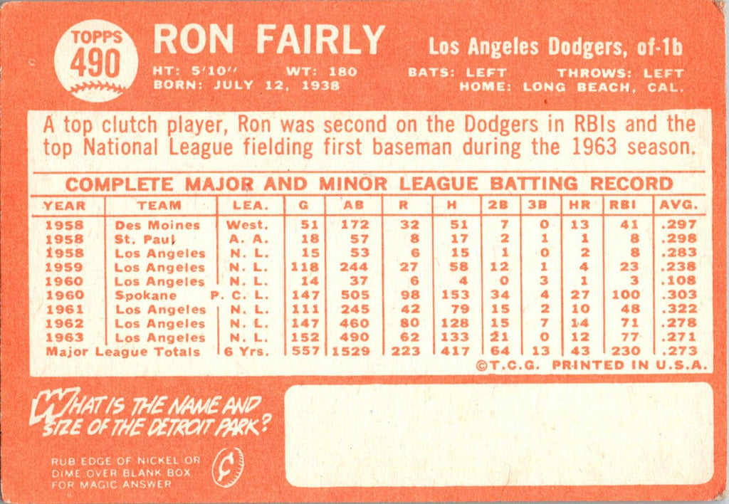 1964 Topps #490 Ron Fairly