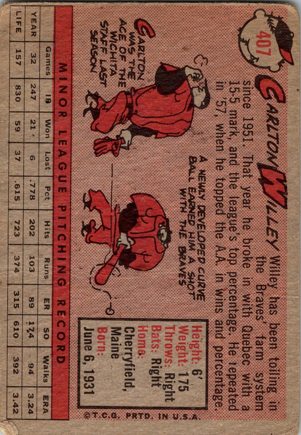 1958 Topps #407 Carlton Willey