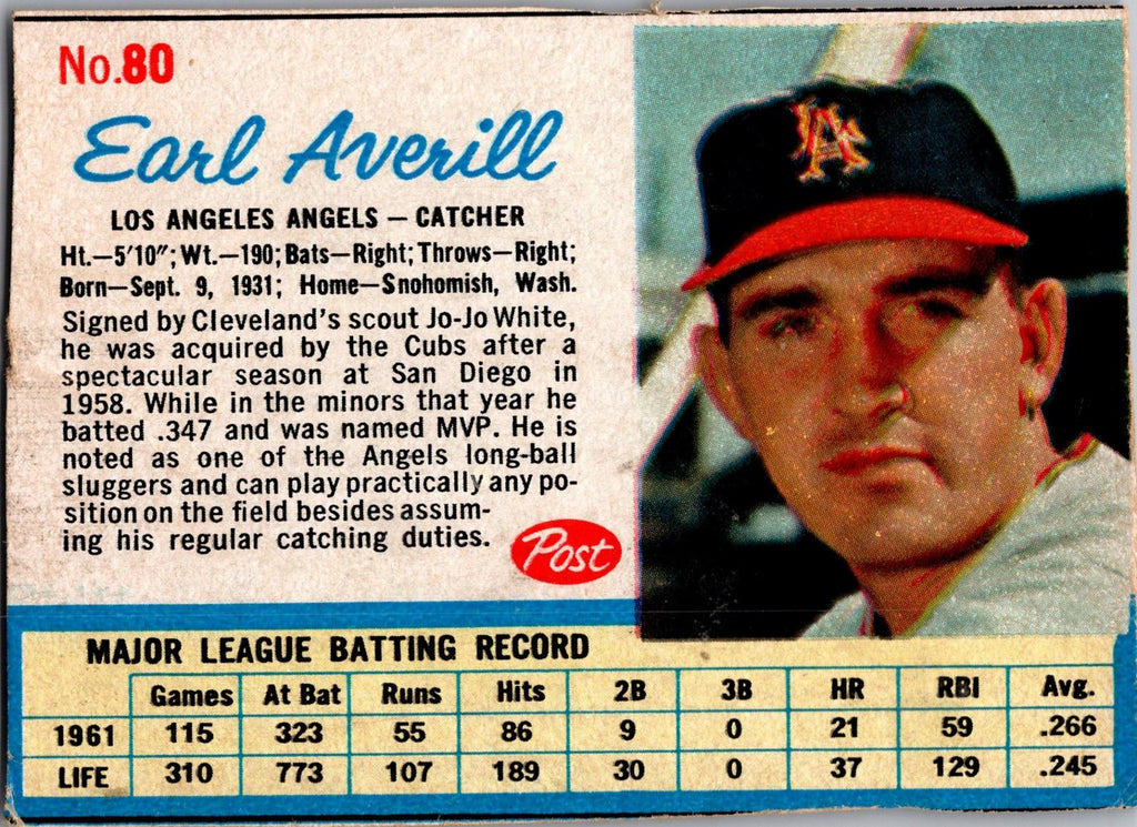 1962 Post Cereal #80 Earl Averill