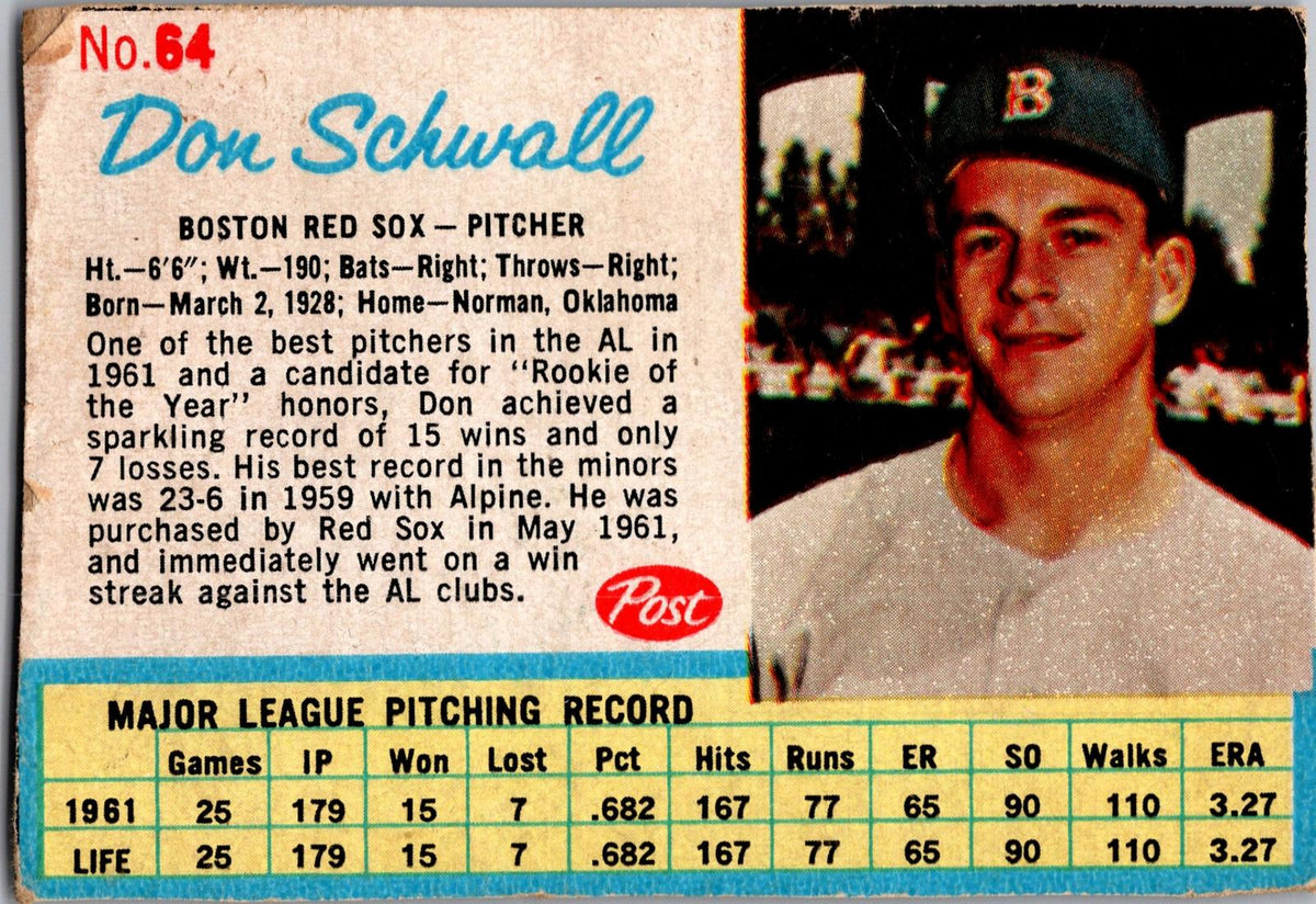 1962 Post Cereal #64 Don Schwall