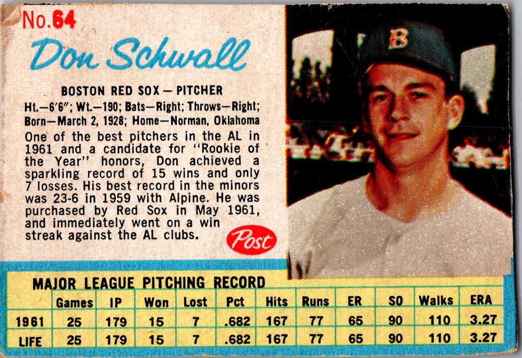 1962 Post Cereal #64 Don Schwall