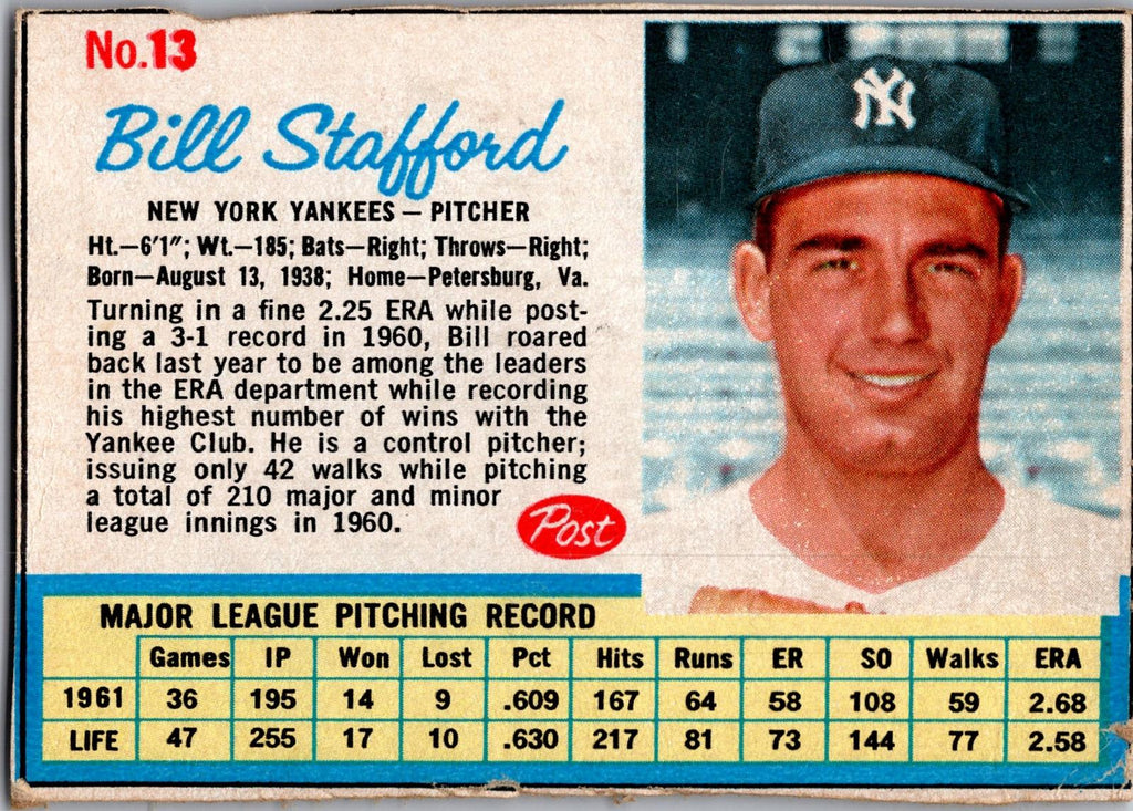 1962 Post Cereal #13 Bill Stafford