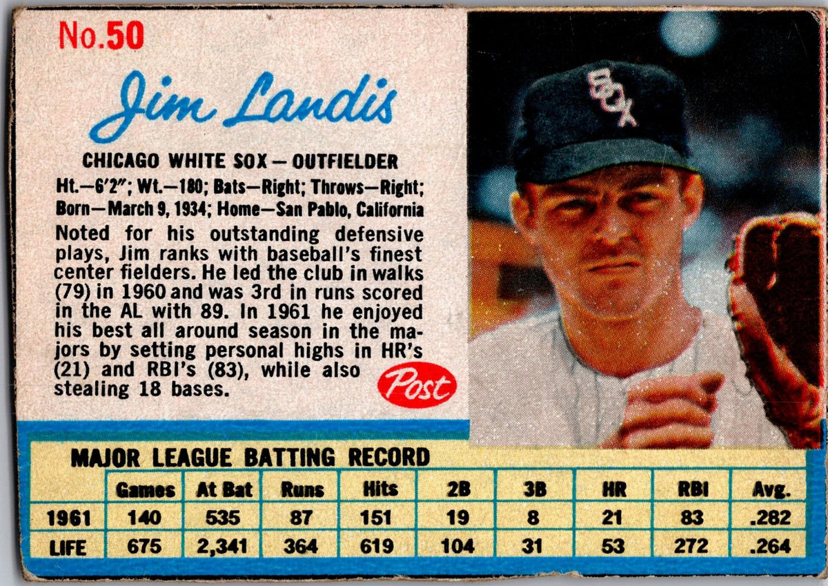 1962 Post Cereal #50 Jim Landis