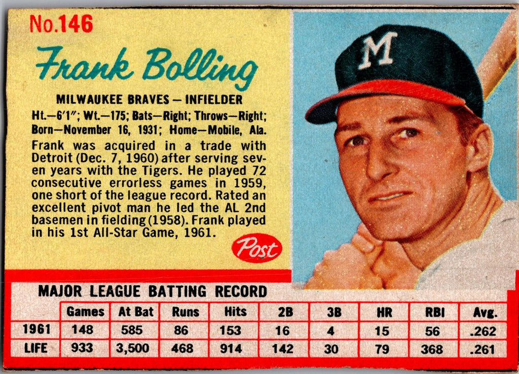 1962 Post Cereal #146 Frank Bolling