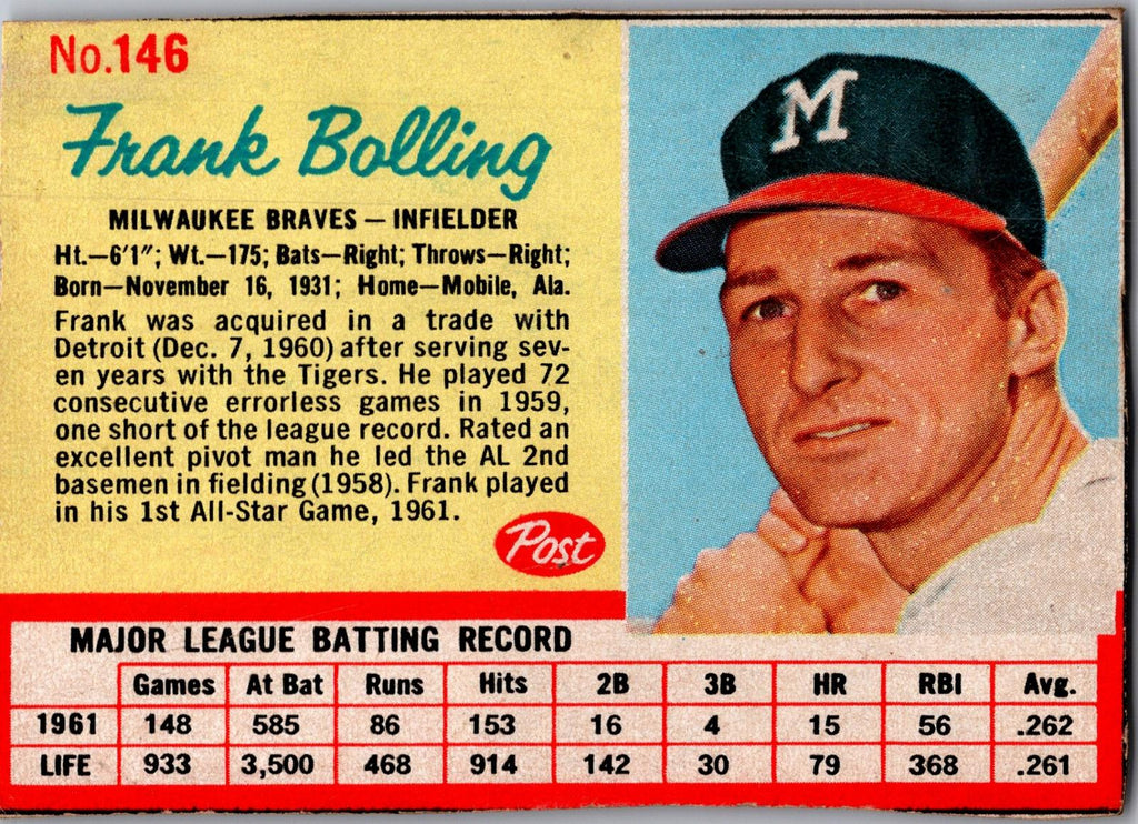 1962 Post Cereal #146 Frank Bolling