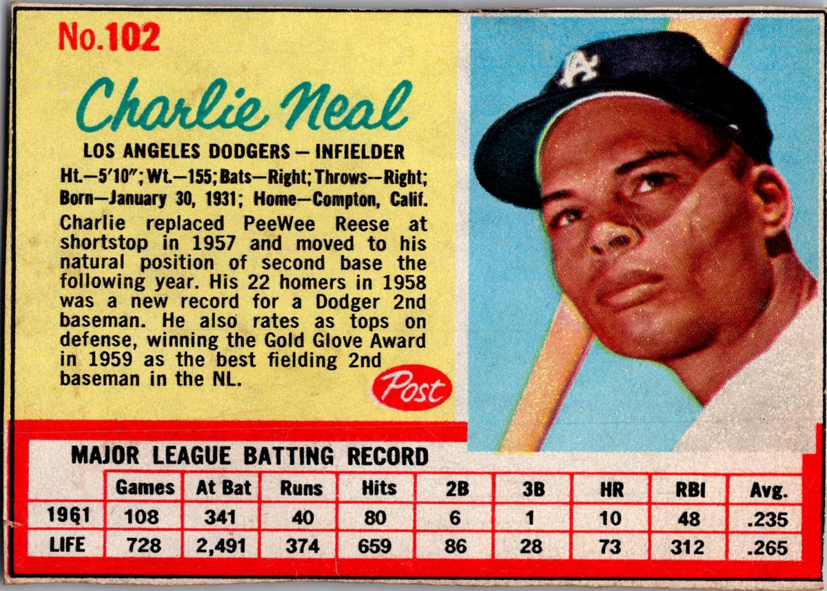 1962 Post Cereal #102 Charlie Neal