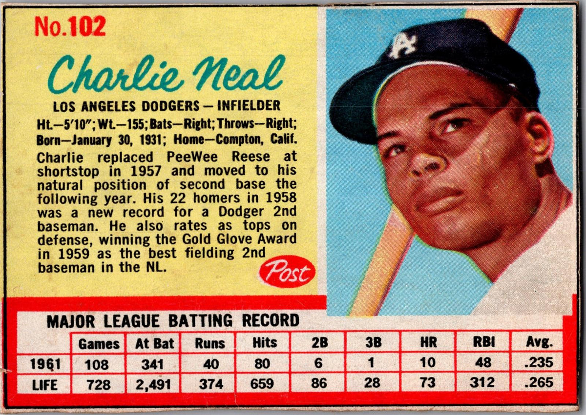 1962 Post Cereal #102 Charlie Neal