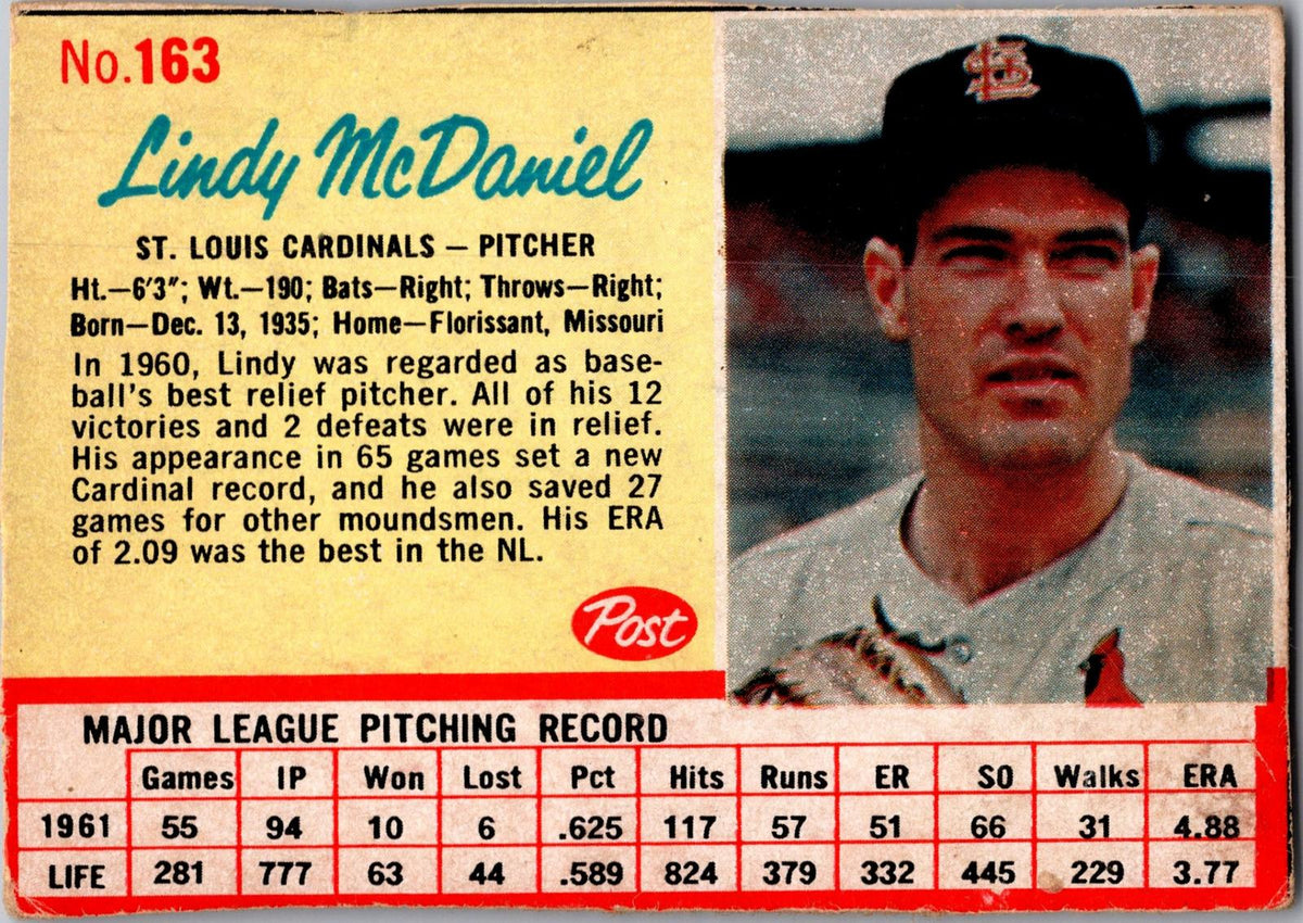 1962 Post Cereal #163 Lindy McDaniel